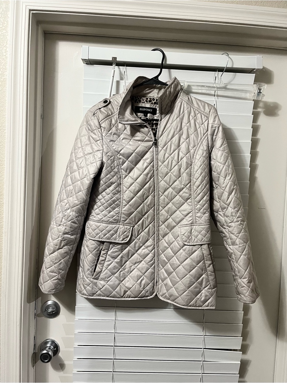 Ellen Tracy Quilted Light Beige Puffer Jacket